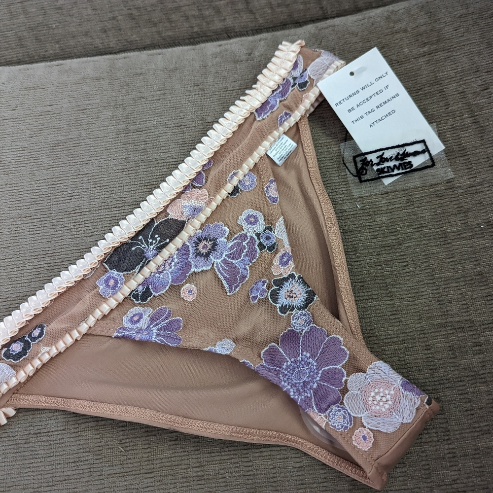 For Love And Lemons Tan Floral Embroidered Panties